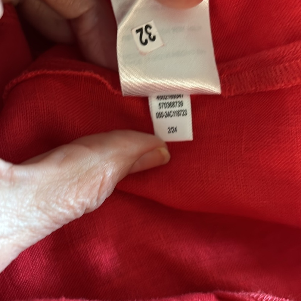 Chicos 100% Linen Roll Tab Dolman Midi Dress Sz 00/2 Oversized Watermelon Punch - Picture 8 of 8
